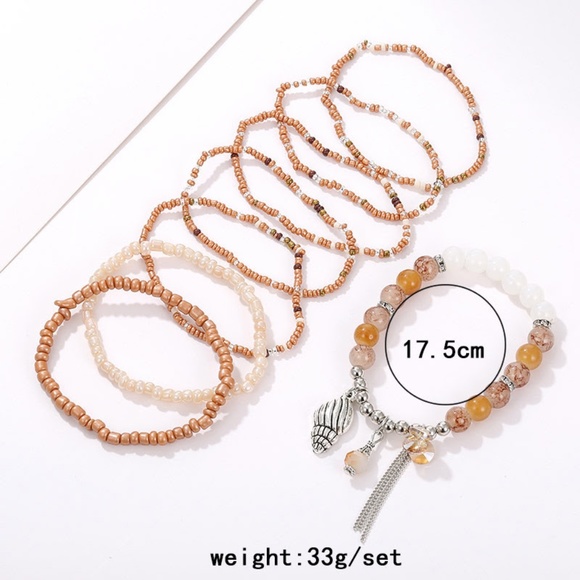 Boho Multilayer Natural Stone Crystal Set of 8 Bracelets - Picture 2 of 4